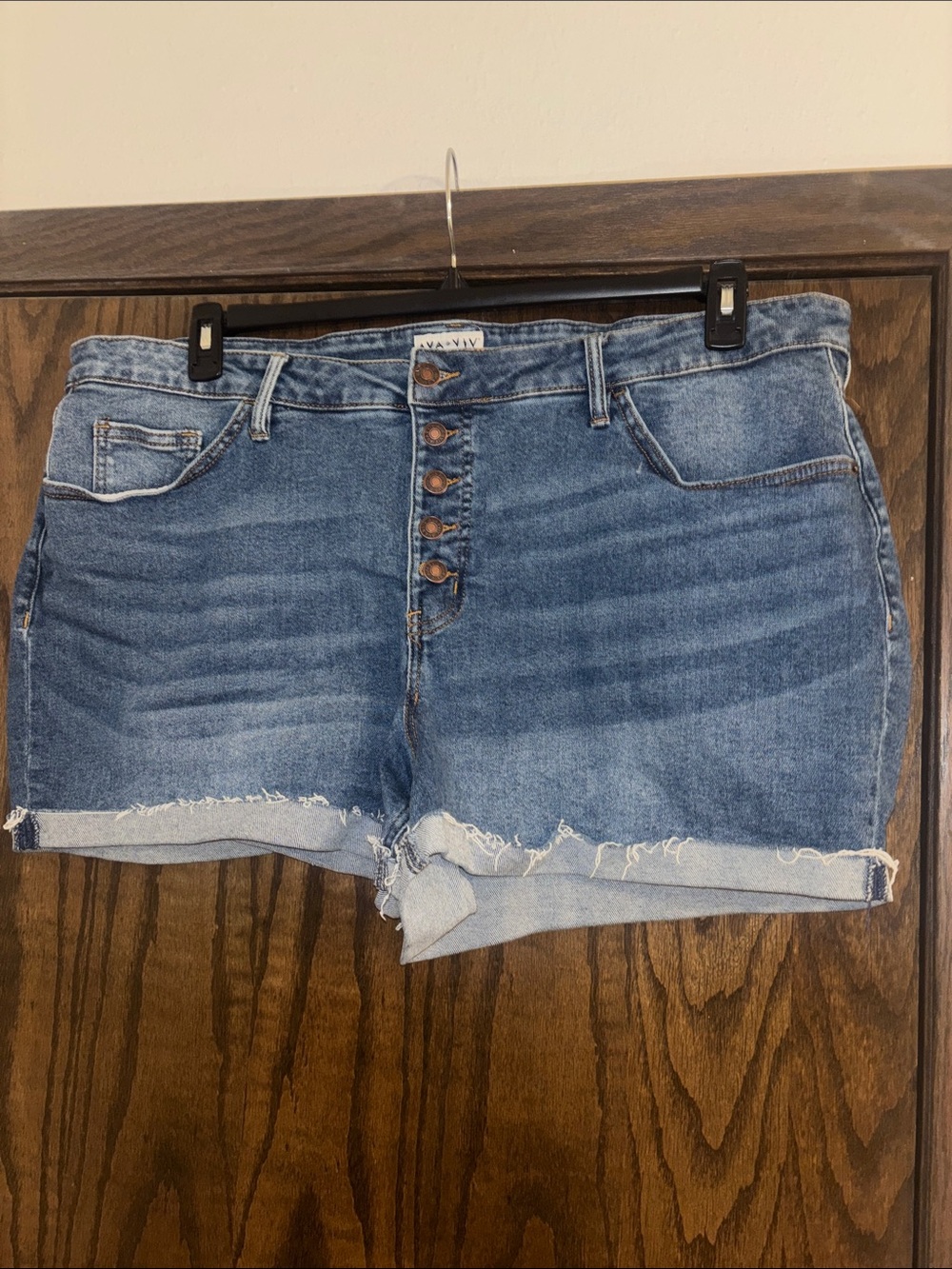 Ava & Viv Washed Blue High-Rise Button-Fly Denim Shorts Size 22W